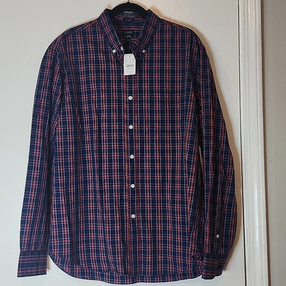 J. Crew Men's Blue and Red Checkered Shirt